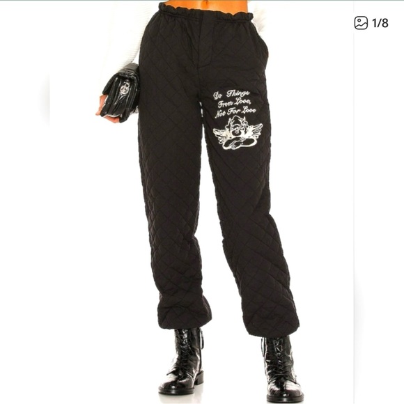 Boys Lie Pants - Boys Lie Black Quilted Pants with White Logo